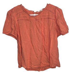 Women’s E&M Peach Casual Short Sleeve Too Textured Dots and Eyelet Cutouts